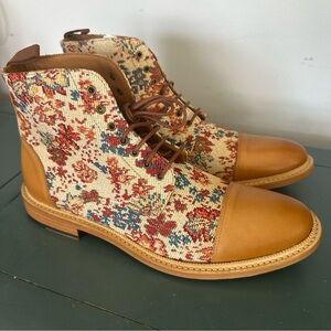 Taft Floral Tapestry and Tan Leather Boots